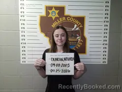 Mugshot of Nevaeh S Duncan booked in Miller County, Missouri on April 25, 2026