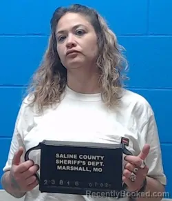 Mugshot of Elena Marie Carrillo booked in Saline County, Missouri on July 2, 2026