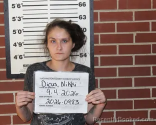 Mugshot of Nikki Nicole Dicus booked in Washington County, Missouri on September 4, 2026