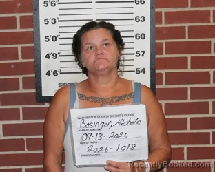 Mugshot of Michele Dawn Basinger booked in Washington County, Missouri on September 13, 2026