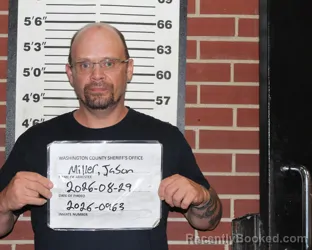 Mugshot of Jason Andrew Miller booked in Washington County, Missouri on August 29, 2026