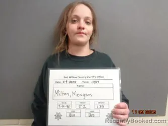 Mugshot of MEAGAN MILTON booked in Red Willow County, Nebraska on June 6, 2026