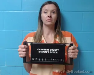 Mugshot of Paige Leigh Russell booked in Chambers County, Texas on June 11, 2026