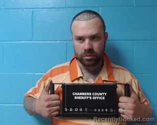 Mugshot of Justin Roy Sowell booked in Chambers County, Texas on March 26, 2026