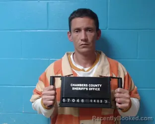 Mugshot of Andrew Michael Rushing booked in Chambers County, Texas on April 2, 2026