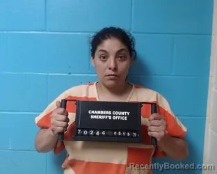 Mugshot of Dulce Maria Mendieta booked in Chambers County, Texas on May 15, 2026