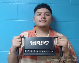 Mugshot of Omar Gustavo Castellanos booked in Chambers County, Texas on August 27, 2026