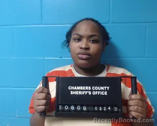 Mugshot of Jariyah Janea Martin booked in Chambers County, Texas on March 24, 2026