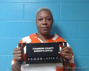 Mugshot of Dettra Alise Pruitt booked in Chambers County, Texas on July 16, 2026