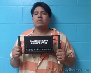 Mugshot of Aldo Jorkhino Sanchez Pedraza booked in Chambers County, Texas on March 8, 2026