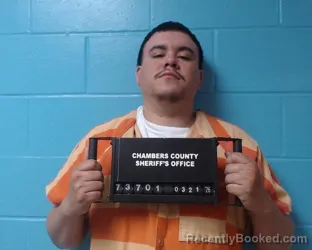 Mugshot of Xavier A Mendoza booked in Chambers County, Texas on March 21, 2026