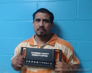 Mugshot of Edgar Guadualupe Robledo Zapata booked in Chambers County, Texas on April 1, 2026