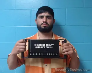 Mugshot of Gersain Quiroz Miranda booked in Chambers County, Texas on April 2, 2026