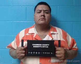 Mugshot of Miguel Angel Lopez booked in Chambers County, Texas on April 2, 2026