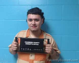 Mugshot of Wiber Saldana booked in Chambers County, Texas on April 8, 2026