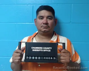Mugshot of Jose Luis De La Rosa booked in Chambers County, Texas on April 26, 2026