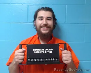 Mugshot of Shannon Thomas Edward Gazoria-Chenall booked in Chambers County, Texas on May 7, 2026