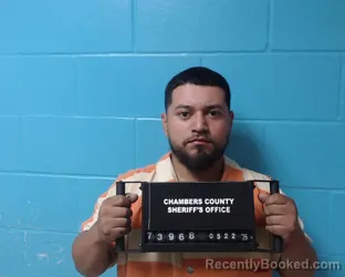 Mugshot of Alexis Lamberto Saldierna booked in Chambers County, Texas on May 22, 2026
