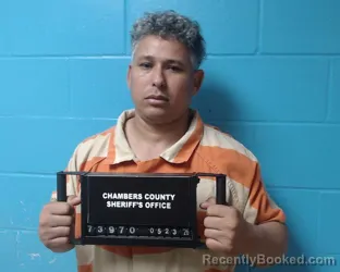 Mugshot of Armando Gonzalez Campos booked in Chambers County, Texas on May 23, 2026
