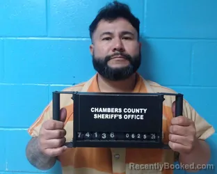 Mugshot of Osvaldo Raymundo Fuentes Ibarra booked in Chambers County, Texas on June 25, 2026
