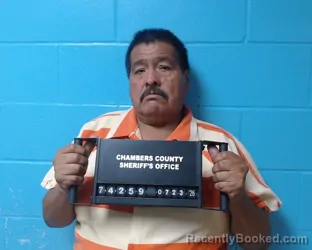 Mugshot of Jose Placido Garcia booked in Chambers County, Texas on July 23, 2026