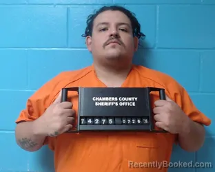 Mugshot of Dustin Ortiz booked in Chambers County, Texas on July 26, 2026