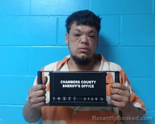 Mugshot of Damian Alejandro Morales booked in Chambers County, Texas on July 26, 2026