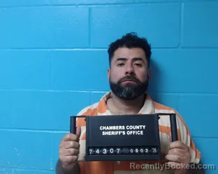 Mugshot of Pedro Avina Alvarez booked in Chambers County, Texas on August 3, 2026