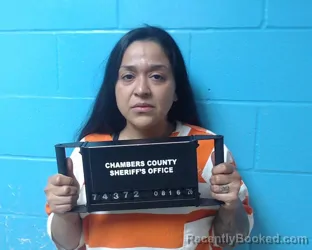 Mugshot of Leticia Mendoza booked in Chambers County, Texas on August 16, 2026