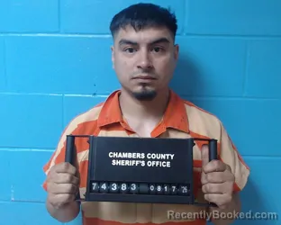 Mugshot of Nicolas Adrian Tamayo booked in Chambers County, Texas on August 17, 2026
