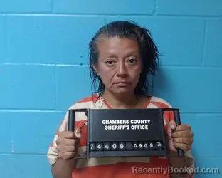 Mugshot of Reyna Isolina Cadena booked in Chambers County, Texas on September 8, 2026