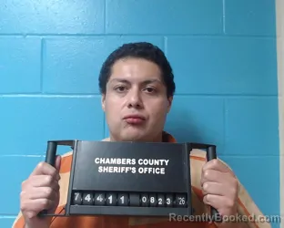 Mugshot of Mahanaim Peniel Almaguer Garcia Lozano booked in Chambers County, Texas on August 23, 2026