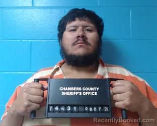 Mugshot of Alexis Ernesto Romero booked in Chambers County, Texas on August 27, 2026