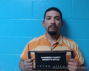 Mugshot of Aaron Christopher Salazar booked in Chambers County, Texas on October 26, 2026