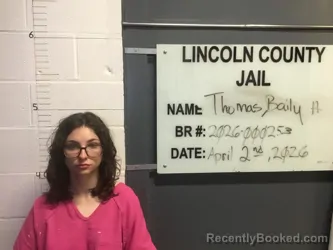 Mugshot of BAILY ANN THOMAS booked in Lincoln County, Oklahoma on April 2, 2026