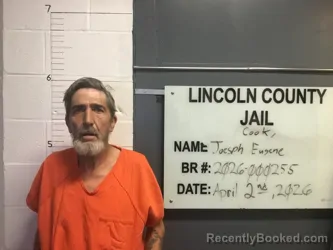 Mugshot of JOSEPH EUGENE COOK booked in Lincoln County, Oklahoma on April 2, 2026