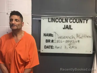 Mugshot of MATTHEW V DASOVICH booked in Lincoln County, Oklahoma on April 3, 2026