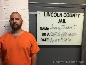 Mugshot of JUSTIN TYLER JONES booked in Lincoln County, Oklahoma on April 15, 2026