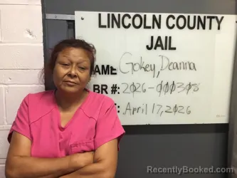 Mugshot of DEANNA RENEE GOKEY booked in Lincoln County, Oklahoma on April 17, 2026