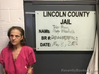 Mugshot of MARY ELIZABETH TYLER-BROWN booked in Lincoln County, Oklahoma on May 9, 2026