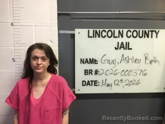 Mugshot of ASHLEY BETH GUY booked in Lincoln County, Oklahoma on May 12, 2026