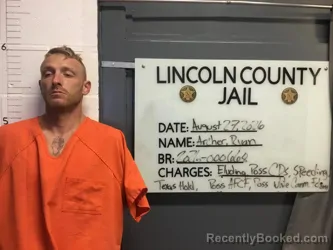 Mugshot of Ryan Jacob Archer booked in Lincoln County, Oklahoma on August 27, 2026
