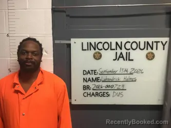 Mugshot of Lakendrick Darrel Holmes booked in Lincoln County, Oklahoma on September 15, 2026