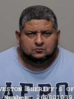 Mugshot of John Jairo Neira Rodriguez booked in Galveston County, Texas on September 15, 2026