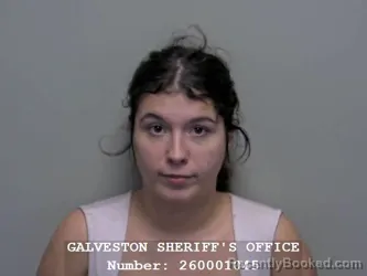 Mugshot of Gabrielle Madison Thomas booked in Galveston County, Texas on September 15, 2026