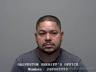 Mugshot of Luis Alberto Soto Alejo booked in Galveston County, Texas on September 15, 2026