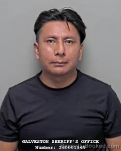 Mugshot of Ander Augusto Tzoc Velasquez booked in Galveston County, Texas on October 5, 2026