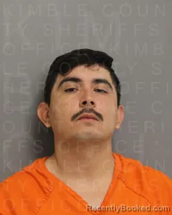Mugshot of Manuel Alejandro Bazan Martinez booked in Kimble County, Texas on October 13, 2026