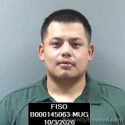 Mugshot of Cristhian Alejandro Coreas-Hernandez booked in Finney County, Kansas on October 3, 2026