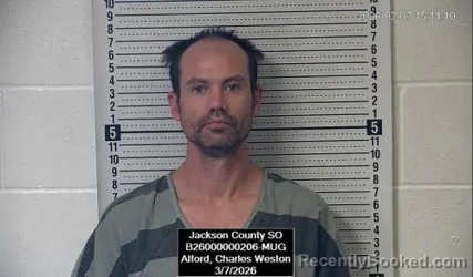 Mugshot of Charles Weston Alford booked in Jackson County, Kansas on March 7, 2026